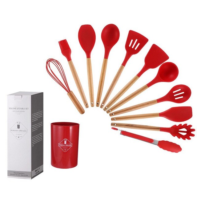 12-Piece Silicone + Wood Utensils Set