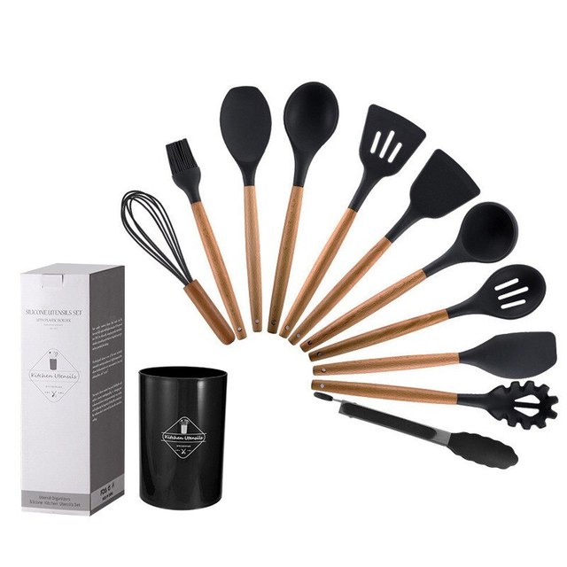 12-Piece Silicone + Wood Utensils Set